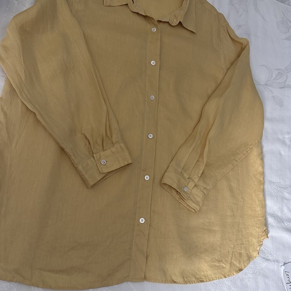 J JILL Size-2X Women Shirt 100% Linen Yellow Button Front Casual Resort Lagen - Picture 6 of 11